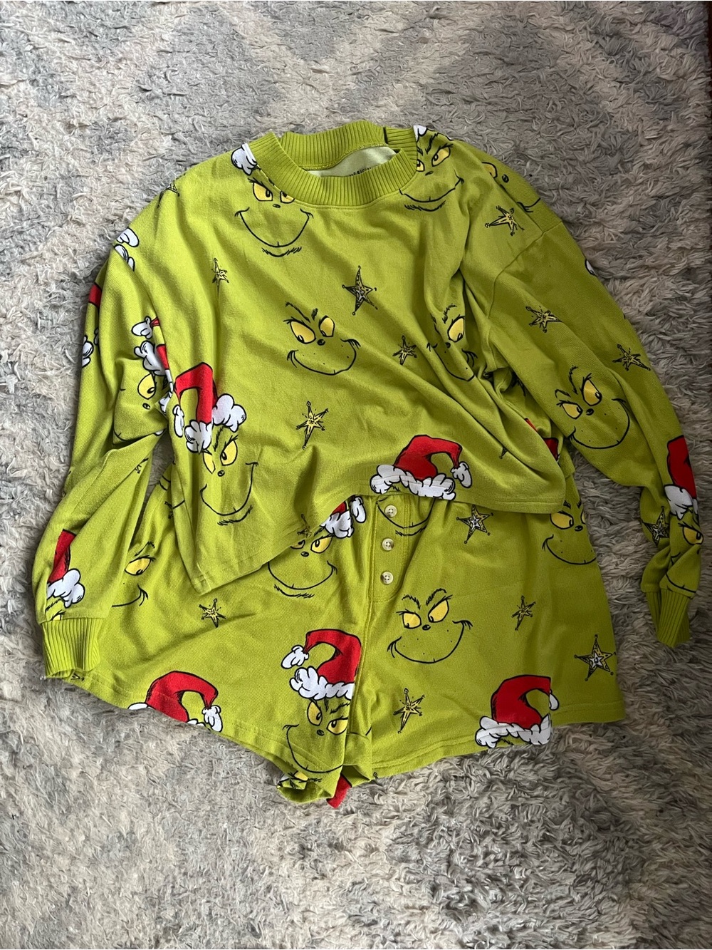 American Eagle Outfitters Grinch-Print Lime Green Holiday Pajama Set